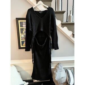 Eloquii Black Open Front Cross Belted Sweater Dress sz 26/28 NWT